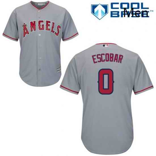 Mens Majestic Los Angeles Angels of Anaheim 0 Yunel Escobar Replica Grey Road Cool Base MLB Jersey